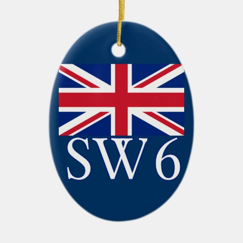 London Postcode SW6 with Union Jack Ceramic Ornament