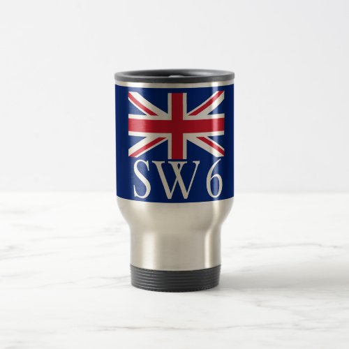 London Postcode SW6 with Union Jack Travel Mug