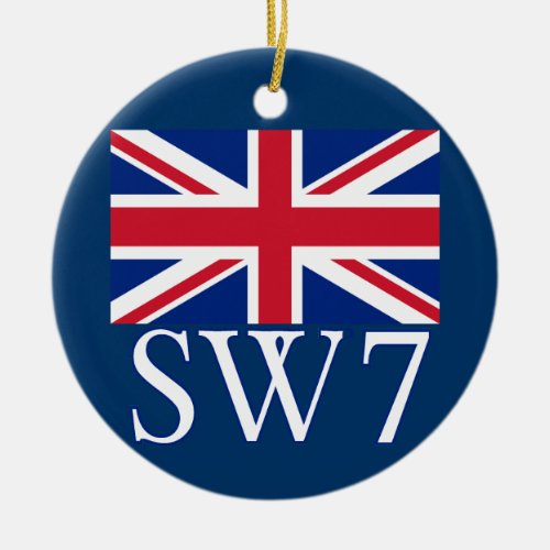 London Postcode SW7 with Union Jack Ceramic Ornament