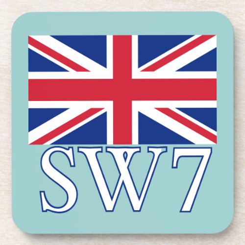 London Postcode SW7 with Union Jack Coaster