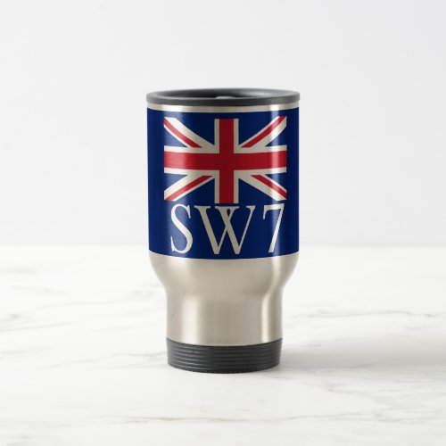 London Postcode SW7 with Union Jack Travel Mug