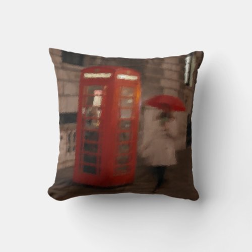 London Rainy Day Phone Box  Umbrella Pillow