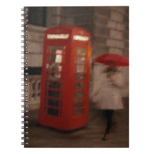 London Rainy Day Red Phone Box  Umbrella Notebook