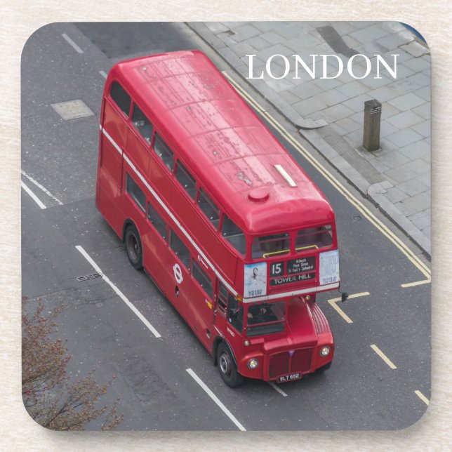 London red bus aerial view coasters (Front)