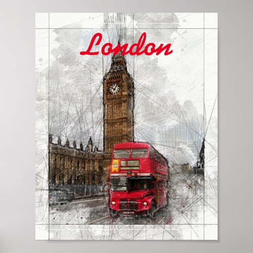 London red bus and big ben  Poster