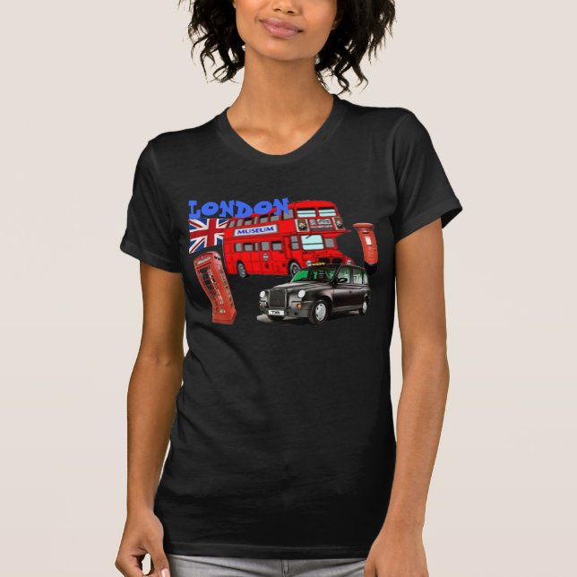 london red bus and icons of england tshirt (Front)