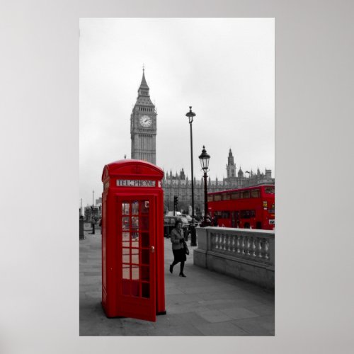 London Red bus Big Ben Telephone box Poster