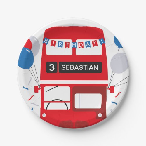 London Red Bus Birthday Personalized Paper Plate