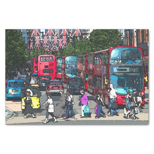 London red bus comic cartoon street England UK Tissue Paper