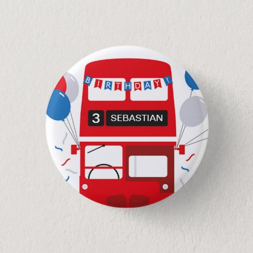 London Red Bus Personalized Birthday Badge Pinback Button