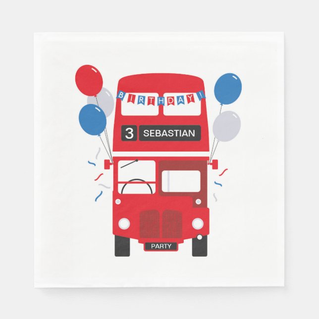 London Red Bus Personalized Birthday Paper Napkins (Front)