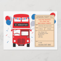 London Red Bus Personalized Birthday Party Invite