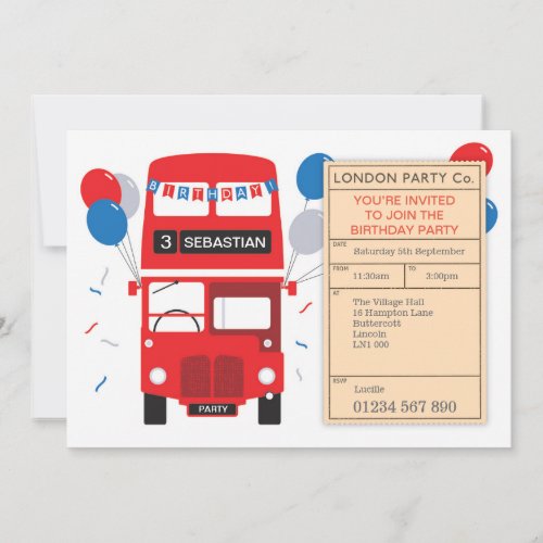 London Red Bus Personalized Birthday Party Invite