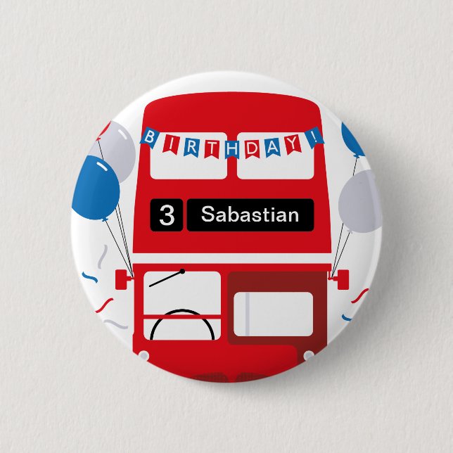 London Red Bus Personalized Party Poster Button (Front)