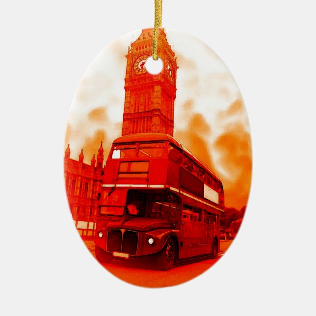 London Red Bus & the Big Ben Ceramic Ornament (Front)