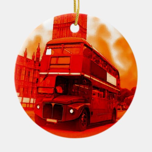 London Red Bus  the Big Ben Ceramic Ornament