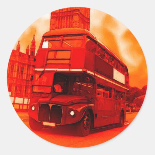 London Red Bus  the Big Ben Classic Round Sticker