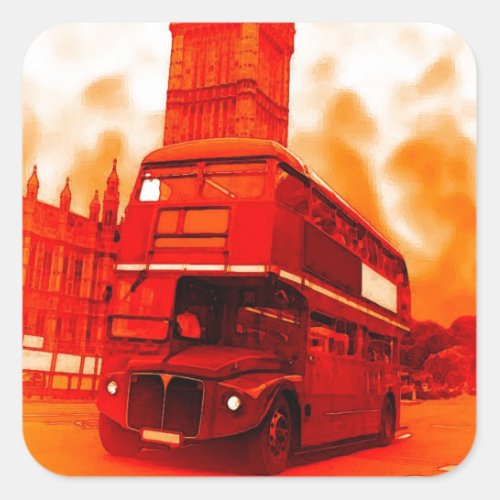 London Red Bus  the Big Ben Square Sticker