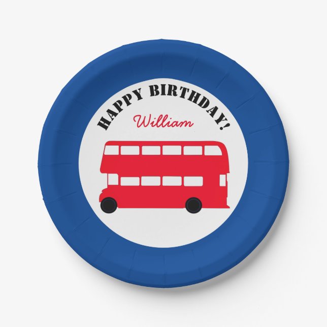 London Red Double Decker Bus, British Kids (Party) Paper Plates (Front)