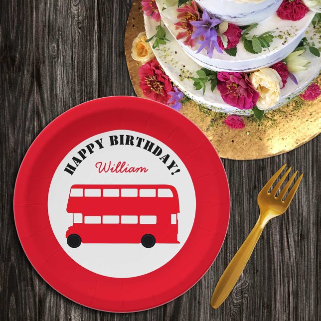 London Red Double Decker Bus, British Kids (Party) Paper Plates (Creator Uploaded)