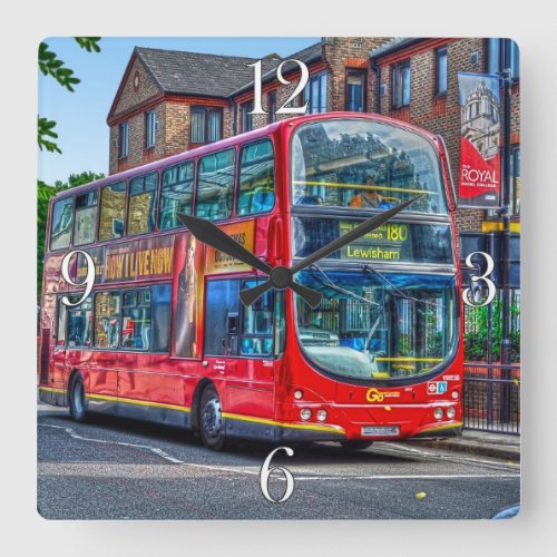 London Red Double_decker Bus UK Square Wall Clock