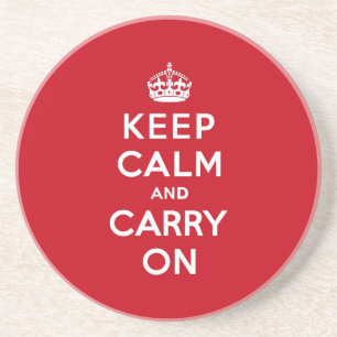 London Red Keep Calm and Carry On Sandstone Coaster