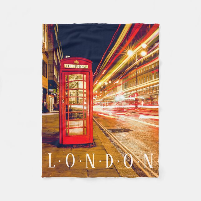 London Red Phone Booth, Car Lights Fleece Blanket (Front)