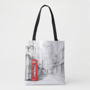 London Red Phone Booth Street Sketch Tote Bag