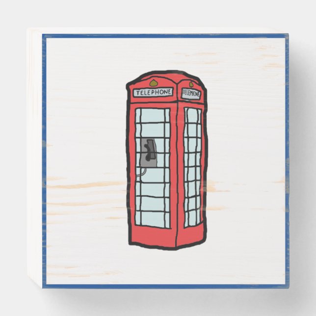 London Red Telephone Booth Iconic British Travel Wooden Box Sign (Front Horizontal)