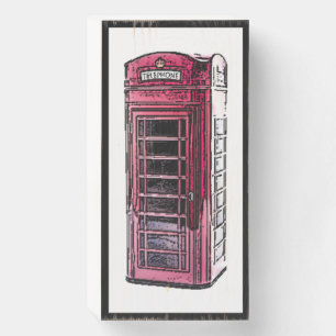 London Red Telephone Booth Iconic British Travel Wooden Box Sign