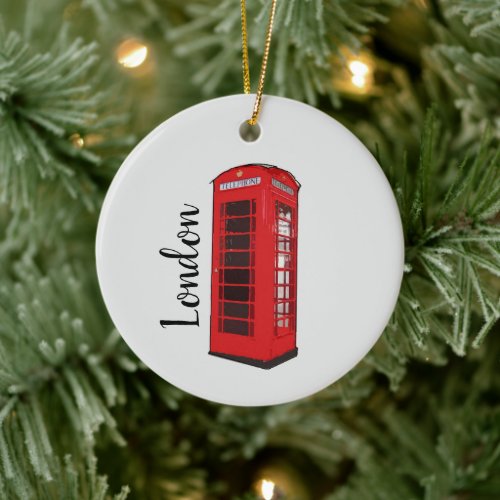 London Red Telephone Booth Illustration Ornament