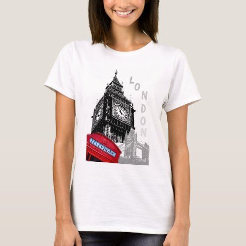 London Red Telephone Box Big Ben Clock Tower T_Shirt