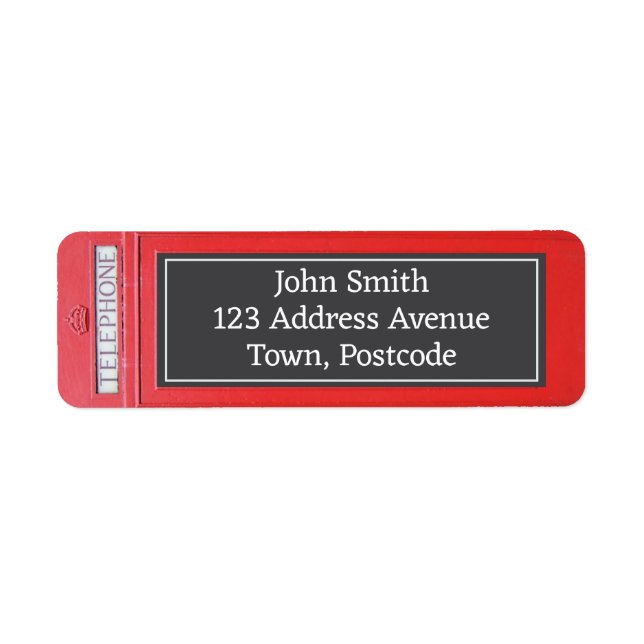 London Red Telephone Box Personal Address Label (Front)