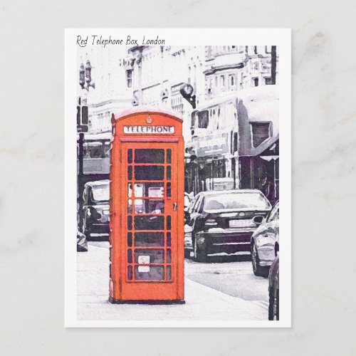 London Red Telephone Box Watercolour Postcard