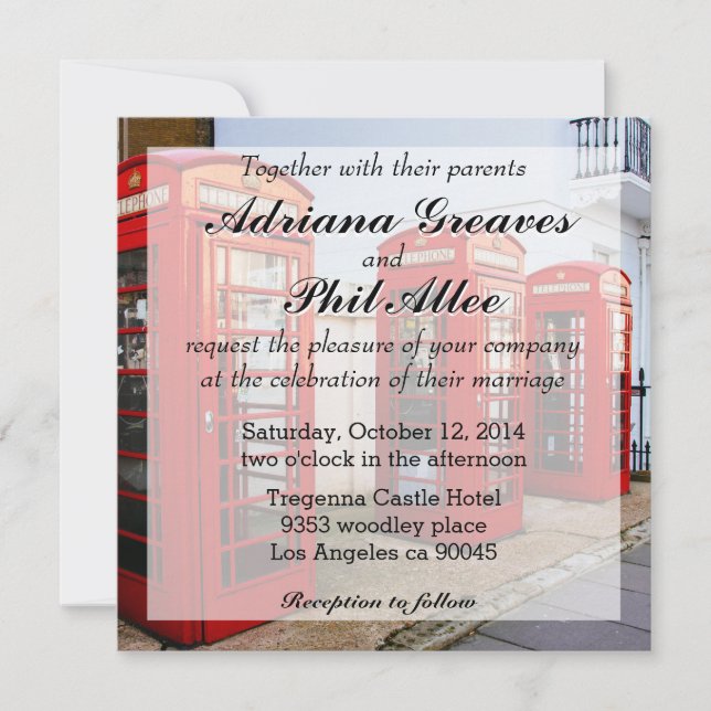 London Red Telephone Boxes, Photograph Invitation (Front)