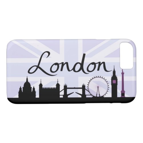 London Script on Union Jack Sky  Sites Purple iPhone 87 Case