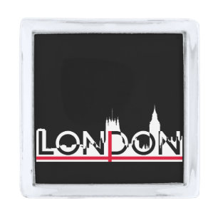 London silhouette and English flag Silver Finish Lapel Pin