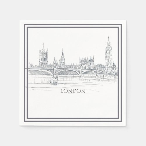 London Skyline and Big Ben and Tower Bridge Sketch Napkins