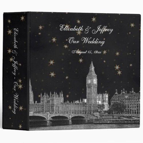 London Skyline Black Gold Star Wedding Binder