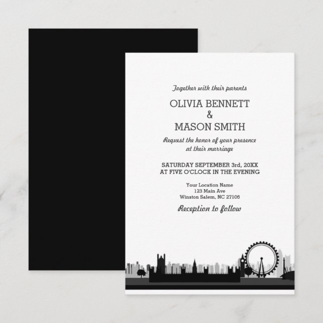 London Skyline Cityscape Wedding Invitation (Front/Back)