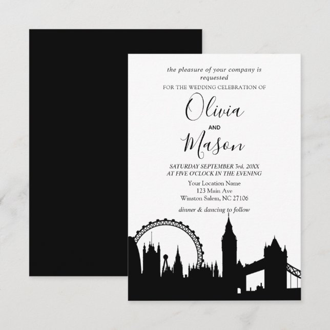 London Skyline Cityscape Wedding Invitation (Front/Back)