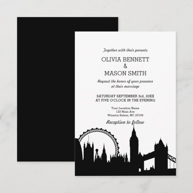 London Skyline Cityscape Wedding Invitation (Front/Back)