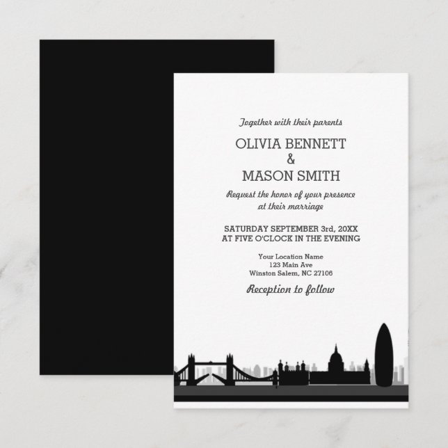 London Skyline Cityscape Wedding Invitation (Front/Back)