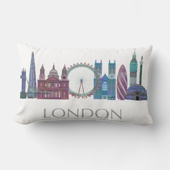 London Skyline Colored Buildings Lumbar Pillow (Front)
