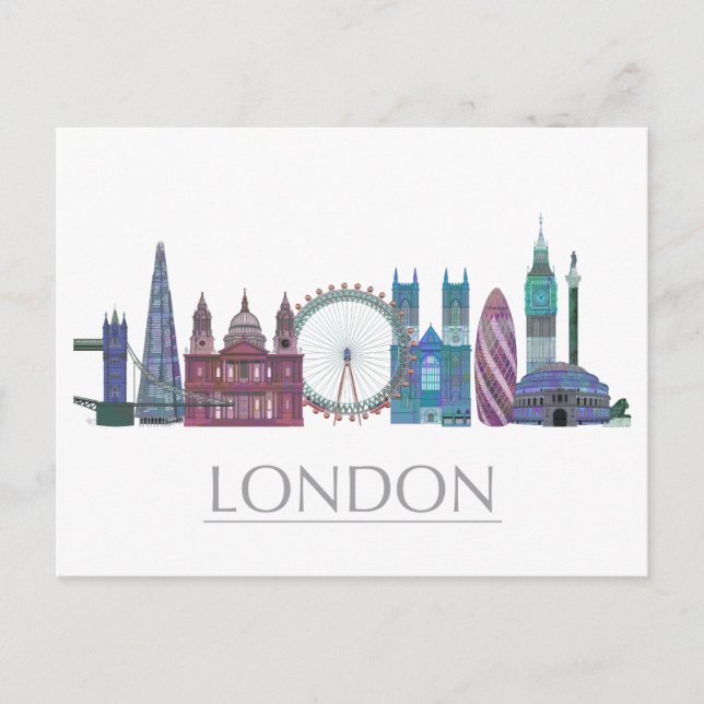 London Skyline Colored Buildings Postcard (Front)