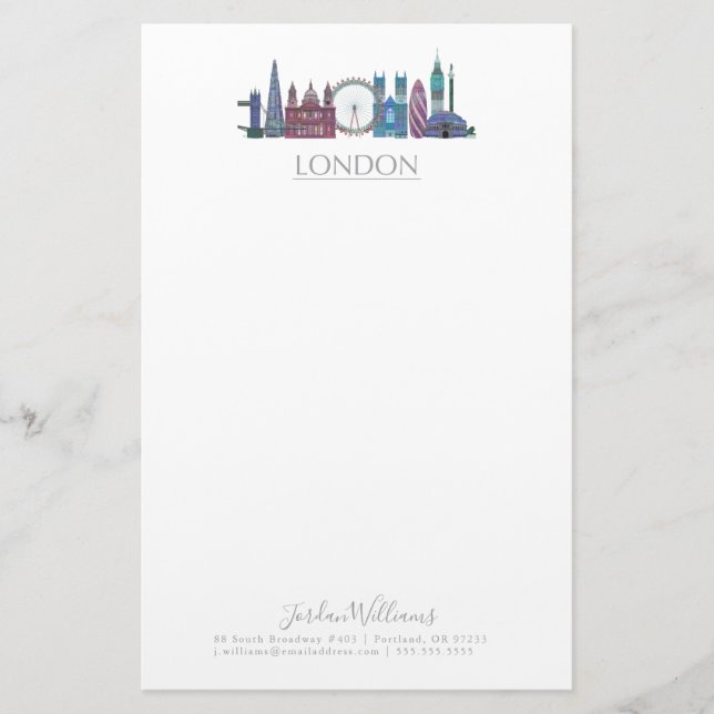 London Skyline Colored Buildings Stationery (Front)