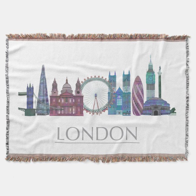 London Skyline Colored Buildings Throw Blanket (Front)