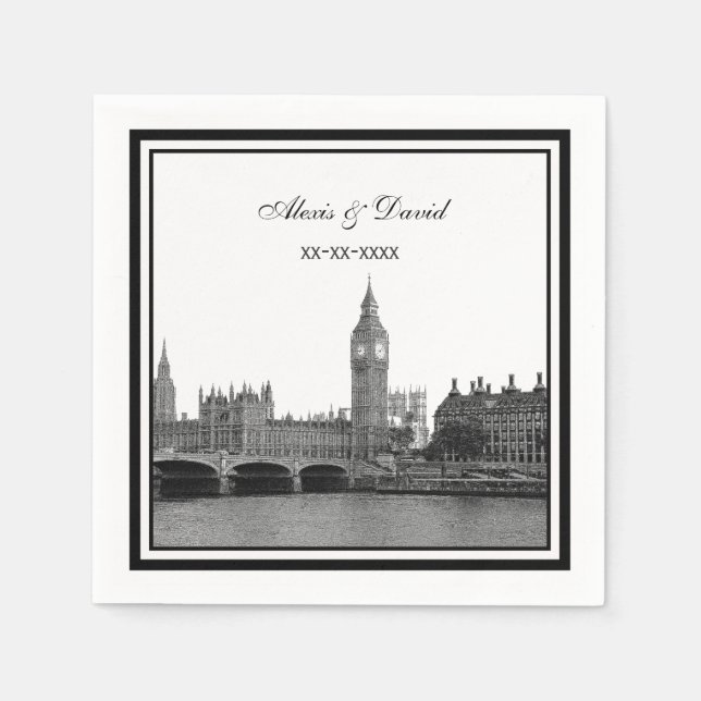 London Skyline Etched Framed Wedding Napkins (Front)