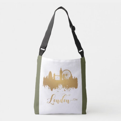 London Skyline Gold Map City England Europe Crossbody Bag