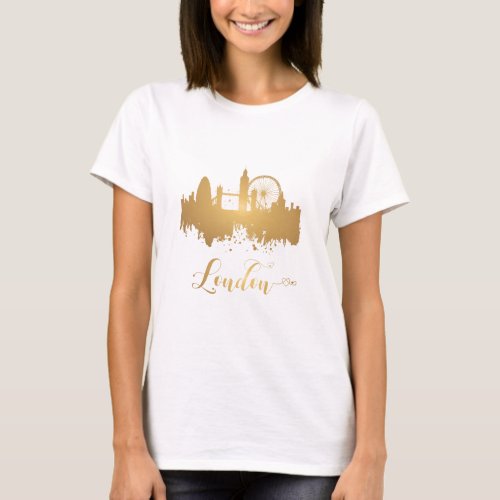 London Skyline Gold Map City England Europe T_Shirt